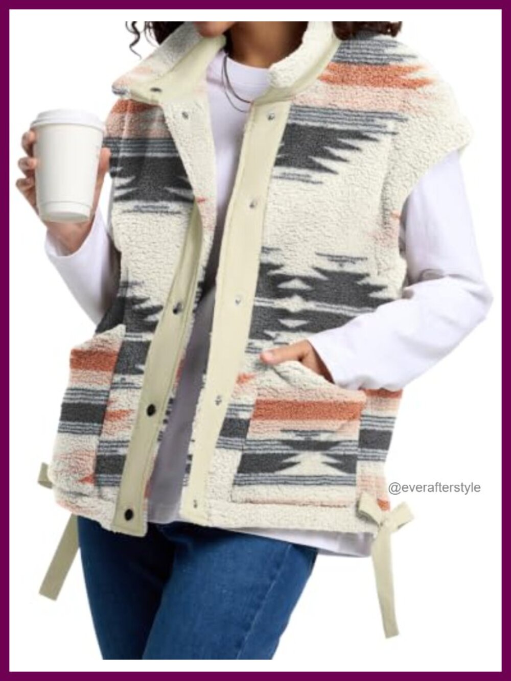 Fuzzy Fleece Vest Button Down Cap Sleeve Loose Fit Casual Warm Womens